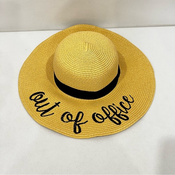 Sun hat Wide Brim Hat with Black Band "Out Of Office" Embroidery Tan Packable - Picture 1 of 9